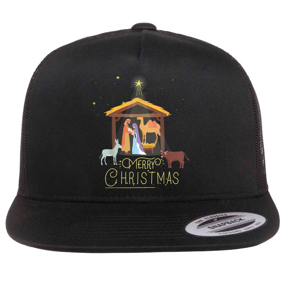 Merry Christmas Nativity Scene North Star Baby Jesus Flat Bill Trucker Hat