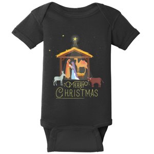 Merry Christmas Nativity Scene North Star Baby Jesus Baby Bodysuit