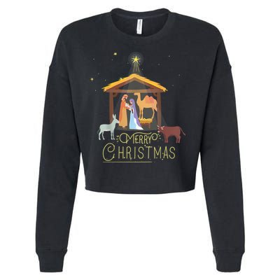 Merry Christmas Nativity Scene North Star Baby Jesus Cropped Pullover Crew