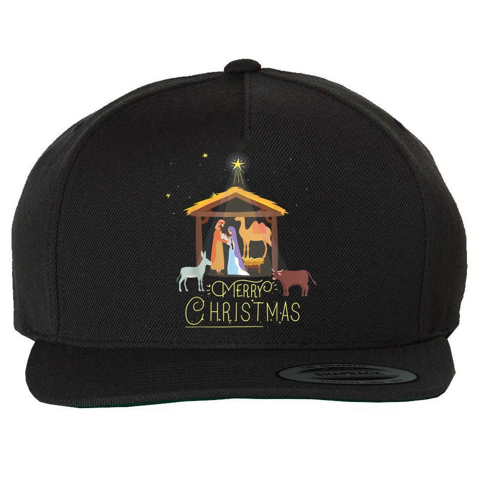 Merry Christmas Nativity Scene North Star Baby Jesus Wool Snapback Cap