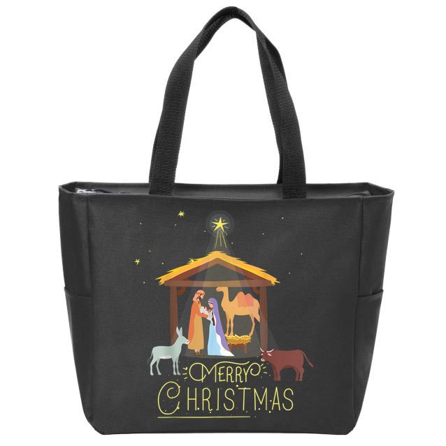Merry Christmas Nativity Scene North Star Baby Jesus Zip Tote Bag