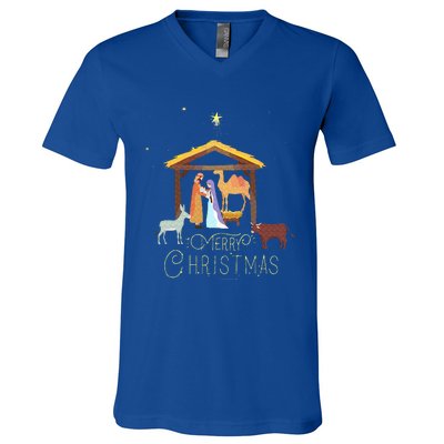 Merry Christmas  Nativity Scene North Star  Baby Jesus V-Neck T-Shirt