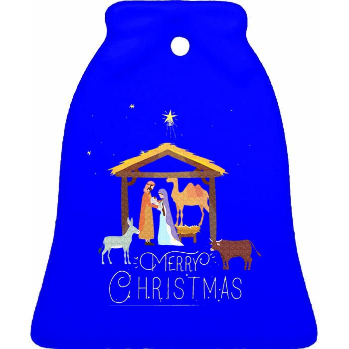 Merry Christmas  Nativity Scene North Star  Baby Jesus Ceramic Bell Ornament