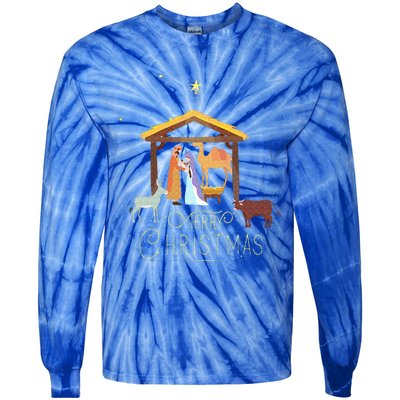 Merry Christmas  Nativity Scene North Star  Baby Jesus Tie-Dye Long Sleeve Shirt