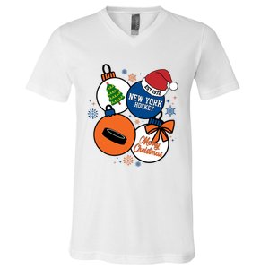 Merry Christmas New York Hockey Est 1972 V-Neck T-Shirt