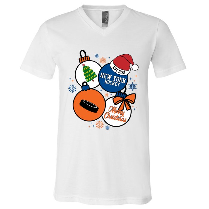 Merry Christmas New York Hockey Est 1972 V-Neck T-Shirt