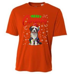 Merry Christmas Newfoundland Dog Santa Hat Lights Snowflakes Cute Gift Cooling Performance Crew T-Shirt