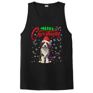 Merry Christmas Newfoundland Dog Santa Hat Lights Snowflakes Cute Gift PosiCharge Competitor Tank