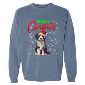 Merry Christmas Newfoundland Dog Santa Hat Lights Snowflakes Cute Gift Garment-Dyed Sweatshirt