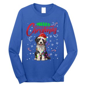 Merry Christmas Newfoundland Dog Santa Hat Lights Snowflakes Cute Gift Long Sleeve Shirt