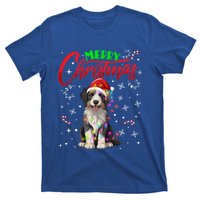 Merry Christmas Newfoundland Dog Santa Hat Lights Snowflakes Cute Gift T-Shirt