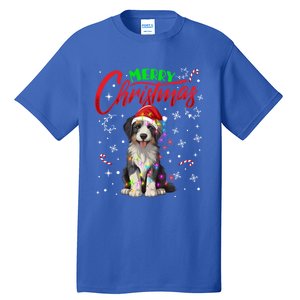 Merry Christmas Newfoundland Dog Santa Hat Lights Snowflakes Cute Gift Tall T-Shirt