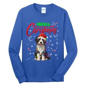 Merry Christmas Newfoundland Dog Santa Hat Lights Snowflakes Cute Gift Tall Long Sleeve T-Shirt