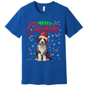 Merry Christmas Newfoundland Dog Santa Hat Lights Snowflakes Cute Gift Premium T-Shirt