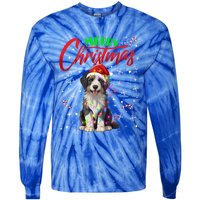 Merry Christmas Newfoundland Dog Santa Hat Lights Snowflakes Cute Gift Tie-Dye Long Sleeve Shirt