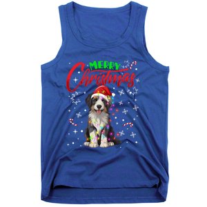 Merry Christmas Newfoundland Dog Santa Hat Lights Snowflakes Cute Gift Tank Top