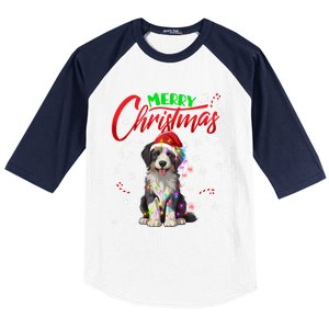 Merry Christmas Newfoundland Dog Santa Hat Lights Snowflakes Cute Gift Baseball Sleeve Shirt