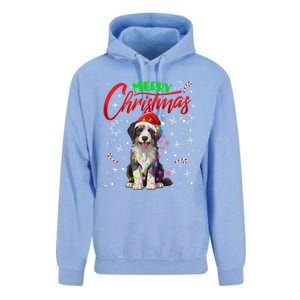 Merry Christmas Newfoundland Dog Santa Hat Lights Snowflakes Cute Gift Unisex Surf Hoodie