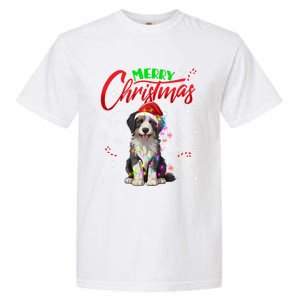 Merry Christmas Newfoundland Dog Santa Hat Lights Snowflakes Cute Gift Garment-Dyed Heavyweight T-Shirt