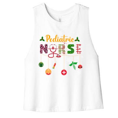 Merry Christmas Nursing Scrub Pediatric Nurse Stethoscope Gift Women's Racerback Cropped Tank