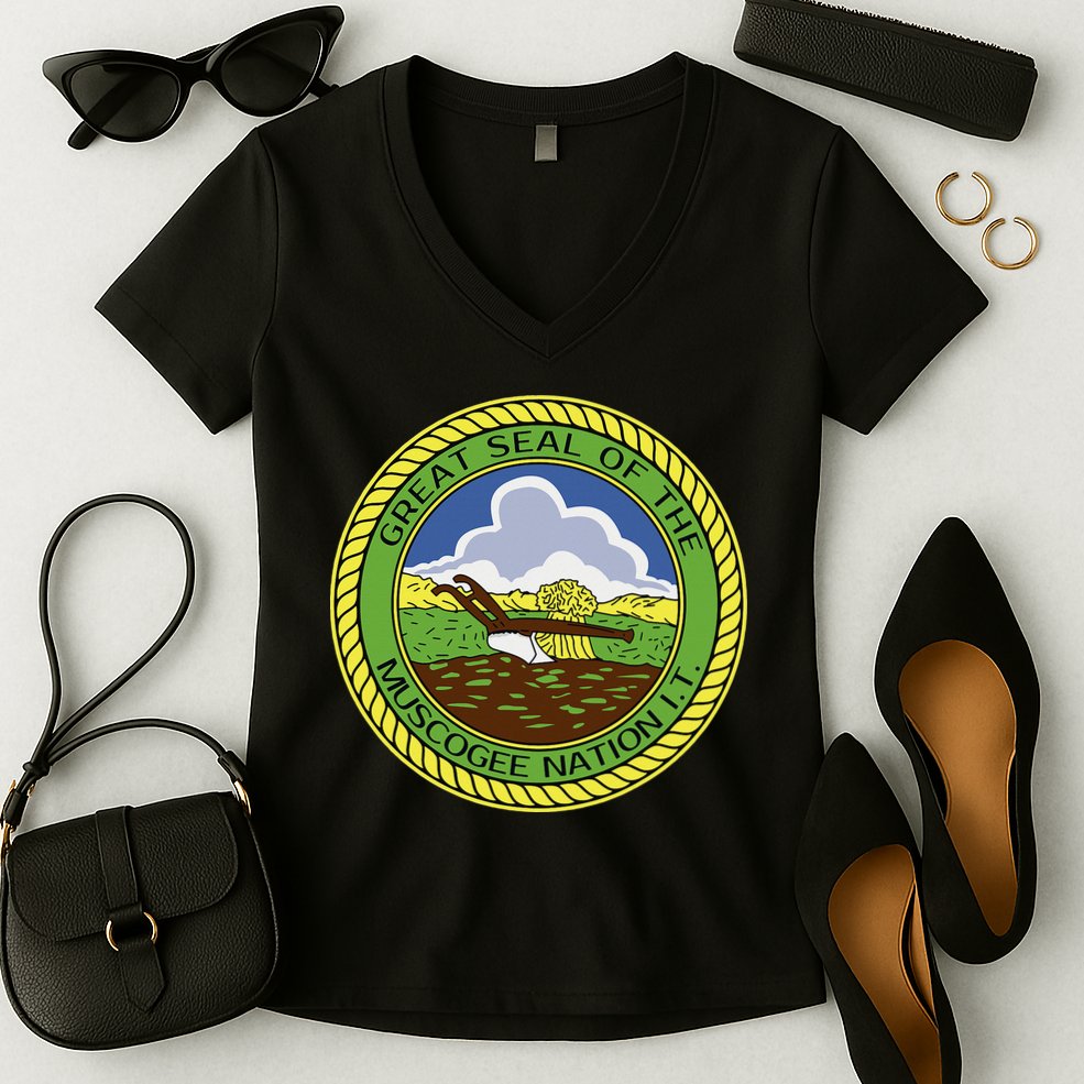 Muscogee Creek Nation Muskogee Mvskoke Women's V-Neck T-Shirt