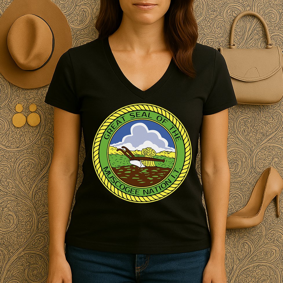 Muscogee Creek Nation Muskogee Mvskoke Women's V-Neck T-Shirt