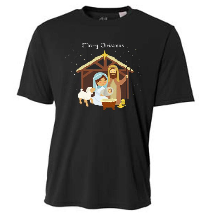 Merry Christmas & Nativity Scene Christian Faith Holiday Cooling Performance Crew T-Shirt