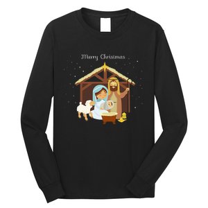 Merry Christmas & Nativity Scene Christian Faith Holiday Long Sleeve Shirt