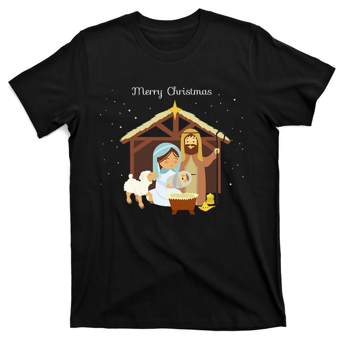 Merry Christmas & Nativity Scene Christian Faith Holiday T-Shirt