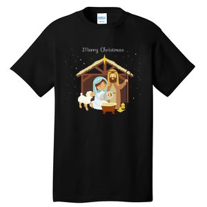 Merry Christmas & Nativity Scene Christian Faith Holiday Tall T-Shirt