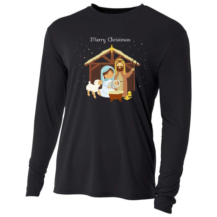 Merry Christmas & Nativity Scene Christian Faith Holiday Cooling Performance Long Sleeve Crew