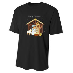 Merry Christmas & Nativity Scene Christian Faith Holiday Performance Sprint T-Shirt