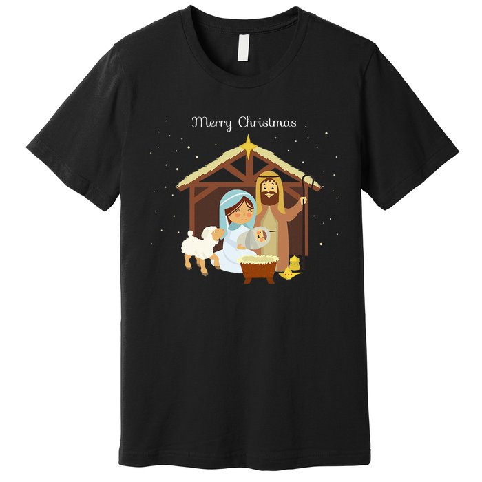 Merry Christmas & Nativity Scene Christian Faith Holiday Premium T-Shirt