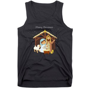 Merry Christmas & Nativity Scene Christian Faith Holiday Tank Top