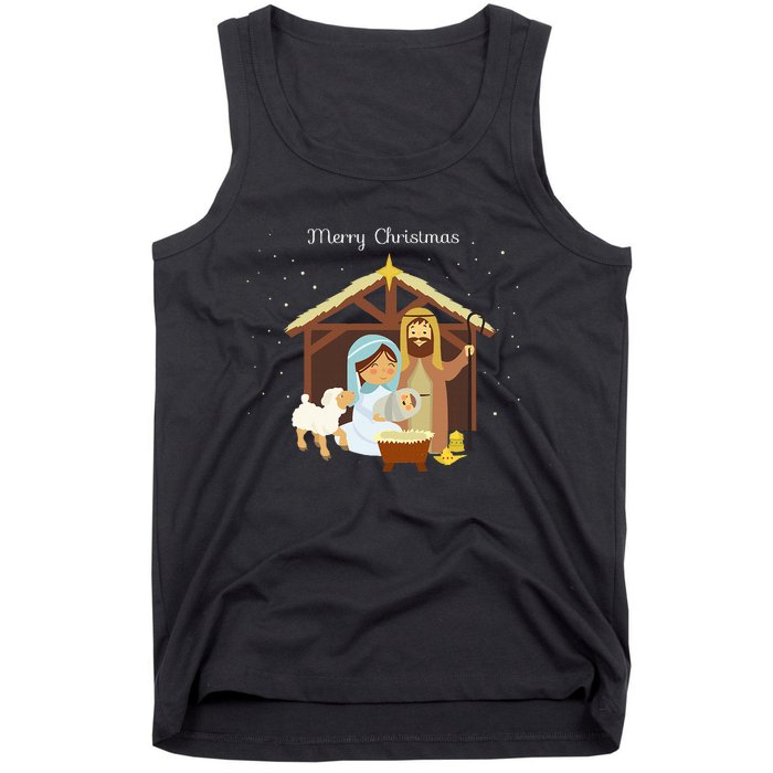 Merry Christmas & Nativity Scene Christian Faith Holiday Tank Top