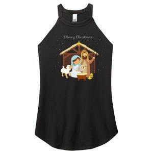 Merry Christmas & Nativity Scene Christian Faith Holiday Women's Perfect Tri Rocker Tank