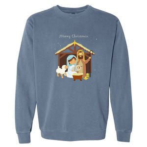 Merry Christmas & Nativity Scene Christian Faith Holiday Garment-Dyed Sweatshirt