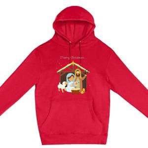 Merry Christmas & Nativity Scene Christian Faith Holiday Premium Pullover Hoodie