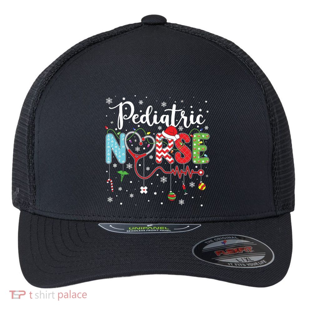 Merry Christmas Nurse Pediatric Nurse Christmas Pattern Flexfit Unipanel Trucker Cap