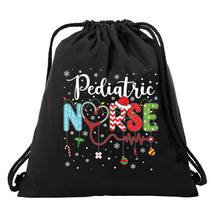 Merry Christmas Nurse Pediatric Nurse Christmas Pattern Drawstring Bag