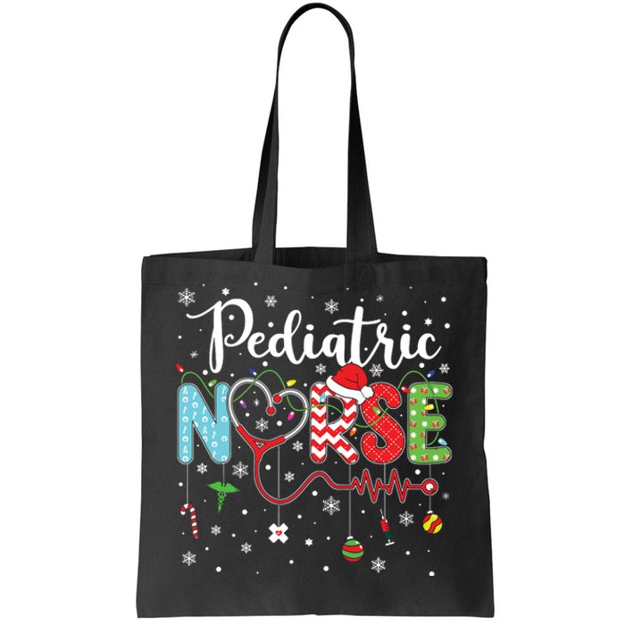 Merry Christmas Nurse Pediatric Nurse Christmas Pattern Tote Bag