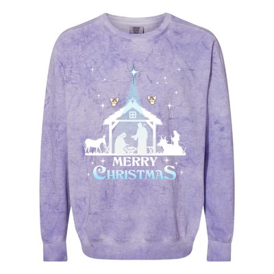 Merry Christmas Nativity Scene North Star Jesus Cute Gift Colorblast Crewneck Sweatshirt