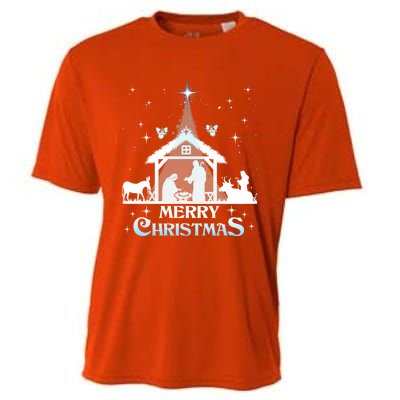 Merry Christmas Nativity Scene North Star Jesus Cute Gift Cooling Performance Crew T-Shirt