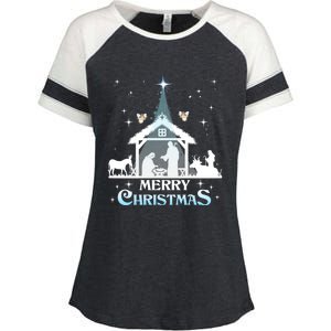 Merry Christmas Nativity Scene North Star Jesus Cute Gift Enza Ladies Jersey Colorblock Tee