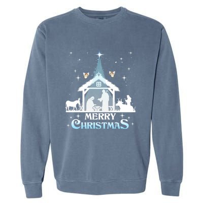 Merry Christmas Nativity Scene North Star Jesus Cute Gift Garment-Dyed Sweatshirt