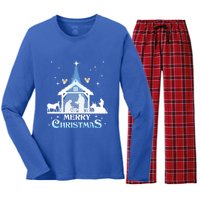 Merry Christmas Nativity Scene North Star Jesus Cute Gift Women's Long Sleeve Flannel Pajama Set 