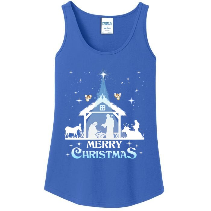 Merry Christmas Nativity Scene North Star Jesus Cute Gift Ladies Essential Tank