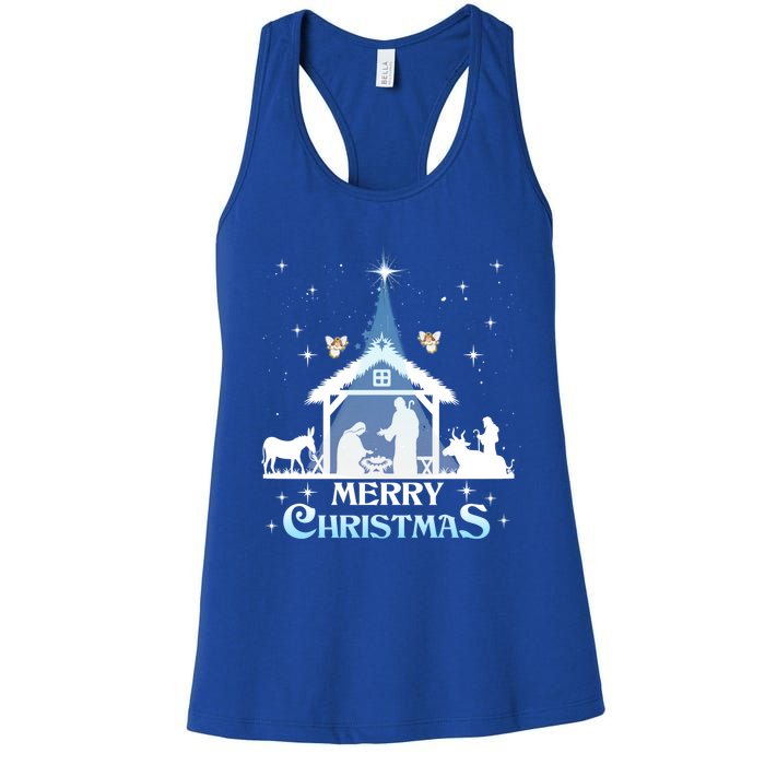 Merry Christmas Nativity Scene North Star Jesus Cute Gift Women's Racerback Tank