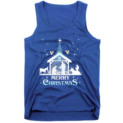 Merry Christmas Nativity Scene North Star Jesus Cute Gift Tank Top