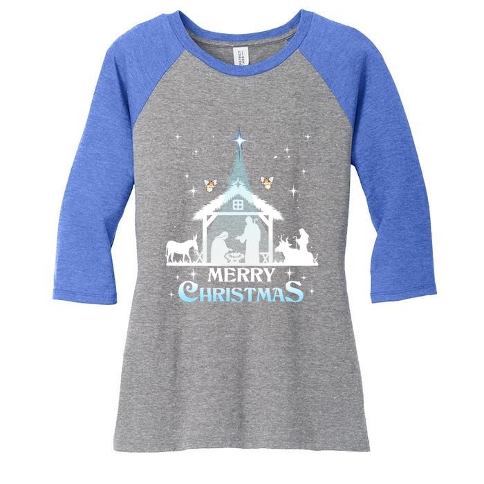 Merry Christmas Nativity Scene North Star Jesus Cute Gift Women's Tri-Blend 3/4-Sleeve Raglan Shirt